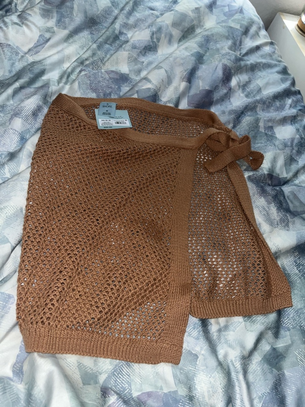 Shade & Shore Brown Open-Knit Wrap Skirt